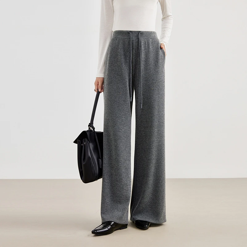 爱客高腰秋冬阔腿裤纯色长裤休闲裤垂感运动百搭显瘦RL25440K002