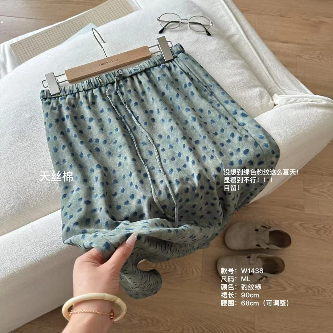 小文姐 W1438-夏季抽绳温柔风波点半身裙松紧高腰显瘦A字摆裙