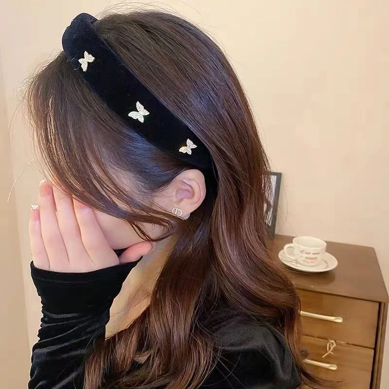 法式网红蝴蝶丝绒发箍女秋冬新款轻奢高级感洗脸头箍复古发卡发饰