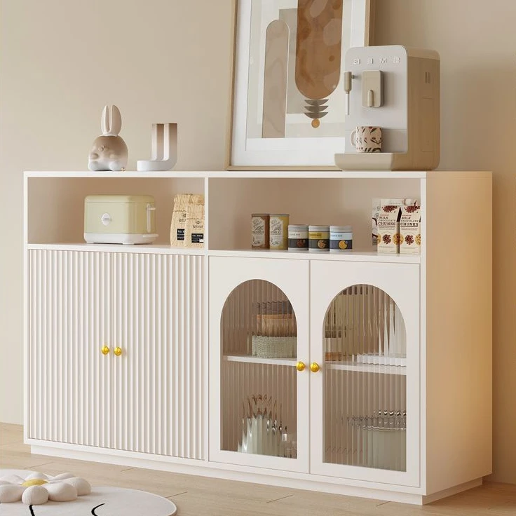 餐边柜客厅家用茶水柜奶油风备餐柜靠墙实木储物柜厨房橱柜收纳柜