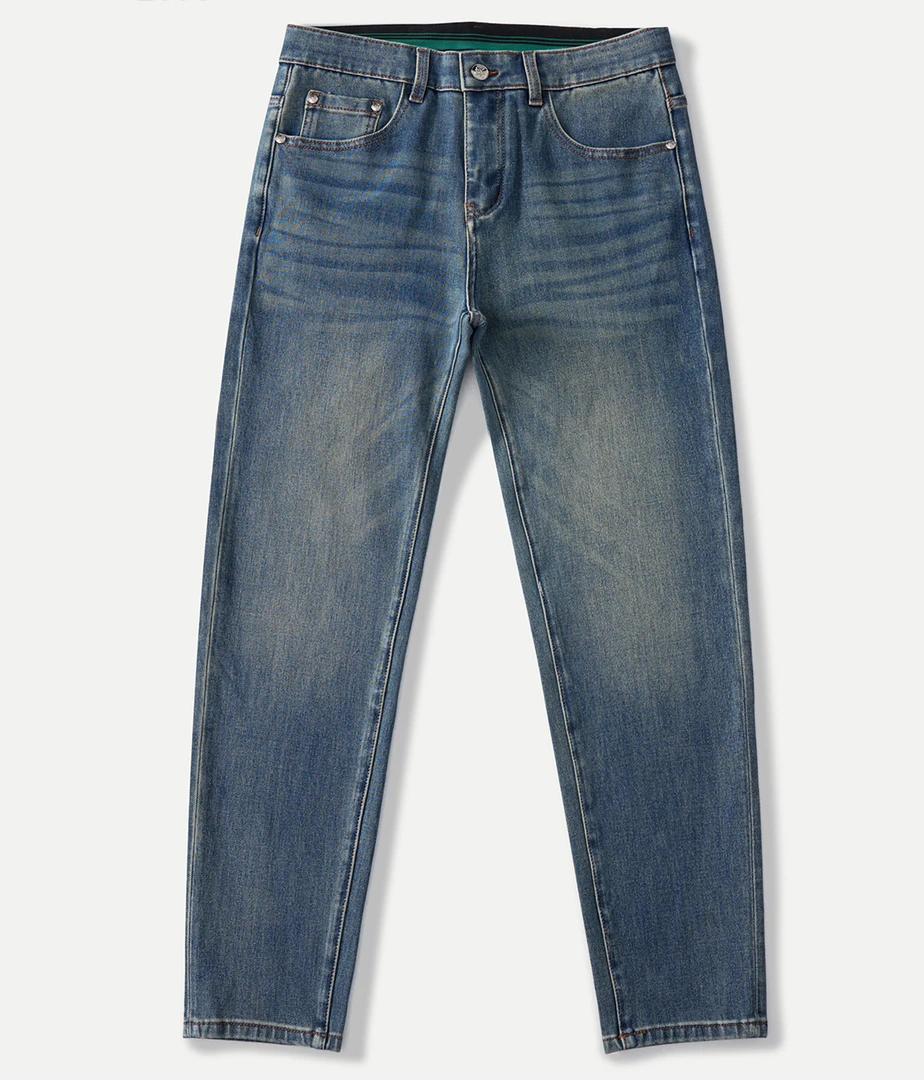 若晴商贸 2025早秋新款中腰水洗蓝色男牛仔裤高端修身小直筒裤