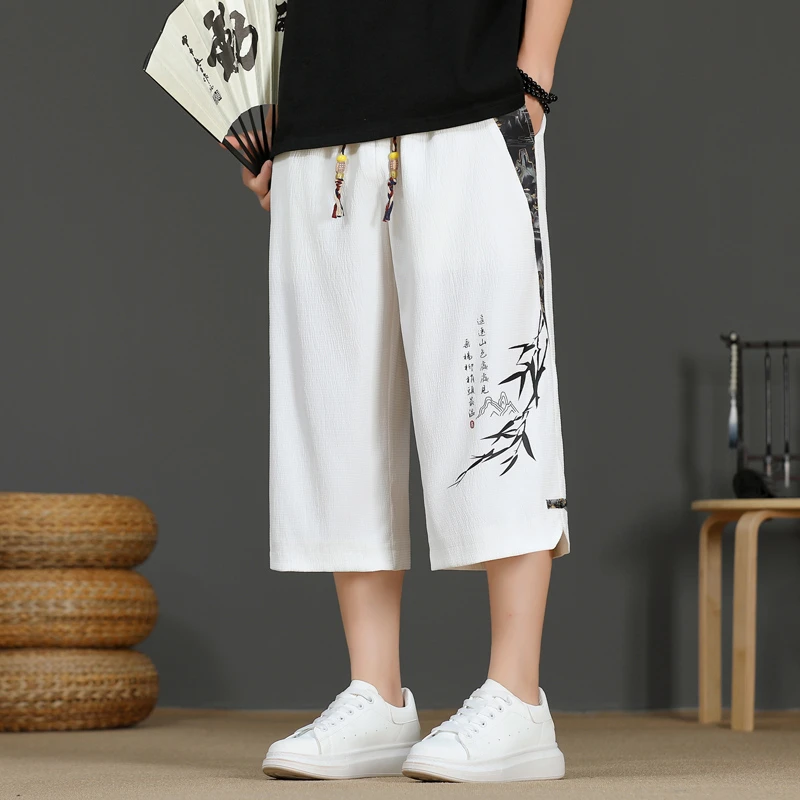 2025夏季新款凉感冰丝男士七分裤潮流宽松休闲短裤男装直筒中裤子