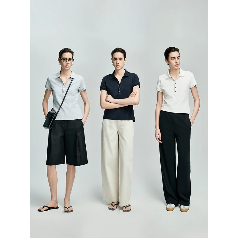 初棉【轻熟魅领】超柔棉丝芙珠地法式银扣POLO衫 362601014