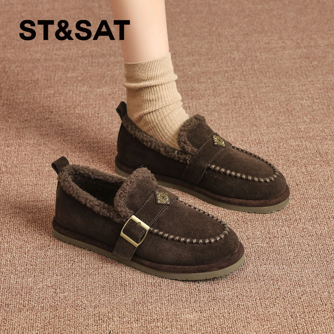 星期六厚底勃肯鞋女款2025冬季新款加绒保暖棉鞋一脚蹬懒人毛毛鞋