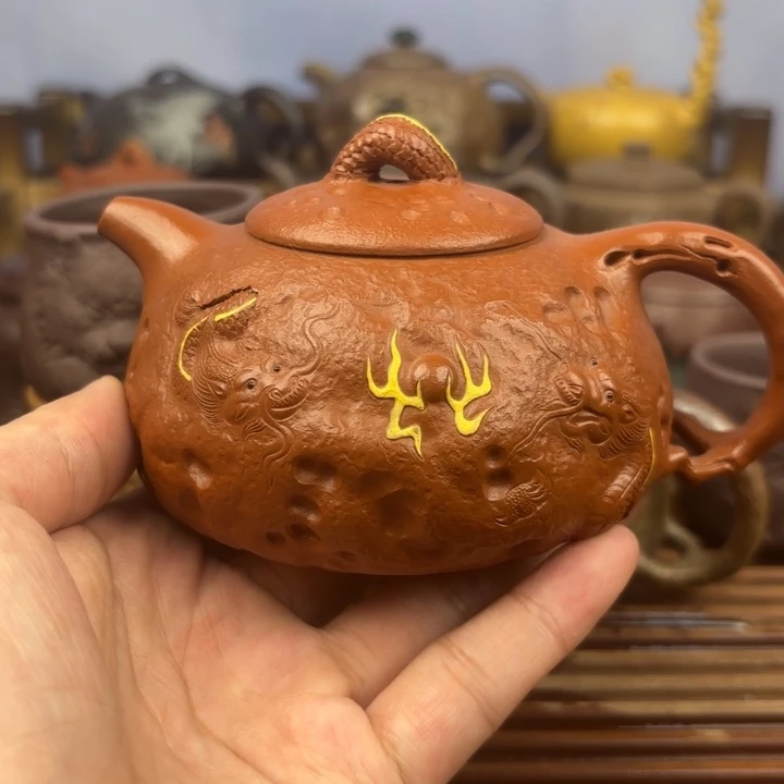 茶壶紫砂双龙供春朱泥原矿240