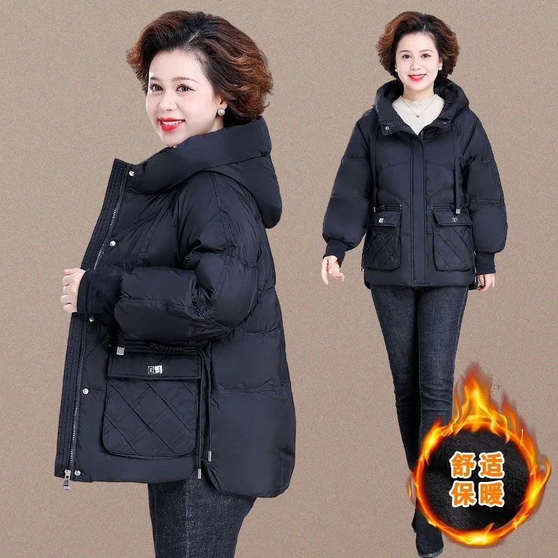 中年妈妈冬装保暖棉服新款洋气中老年女秋冬加厚宽适配大码妈妈装