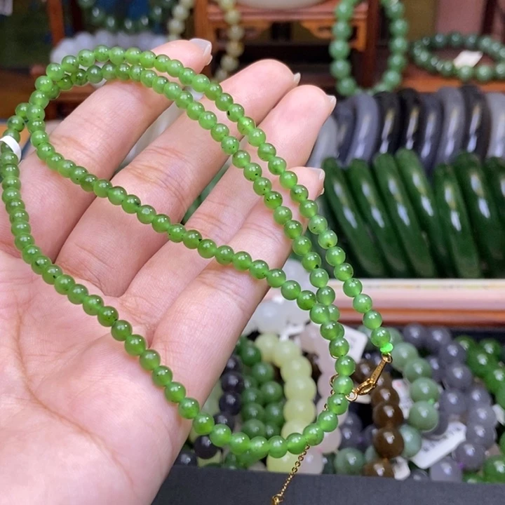 和田玉未镶嵌颈饰碧玉阳绿锁骨链4mm
