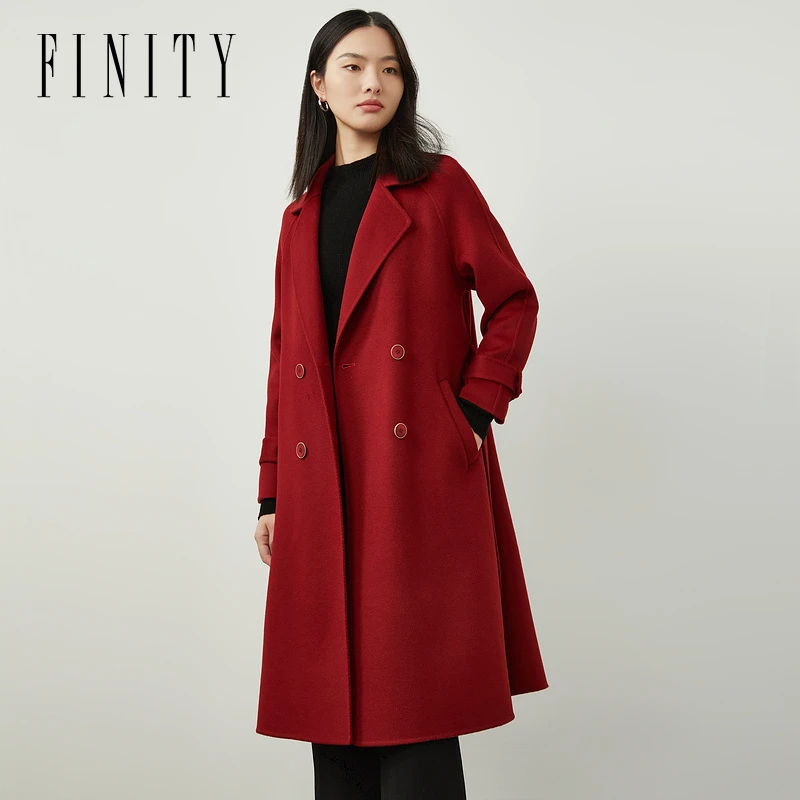 【专属】FINITY 新款双面呢气质时尚红色双排扣外套 F21VBB14D3