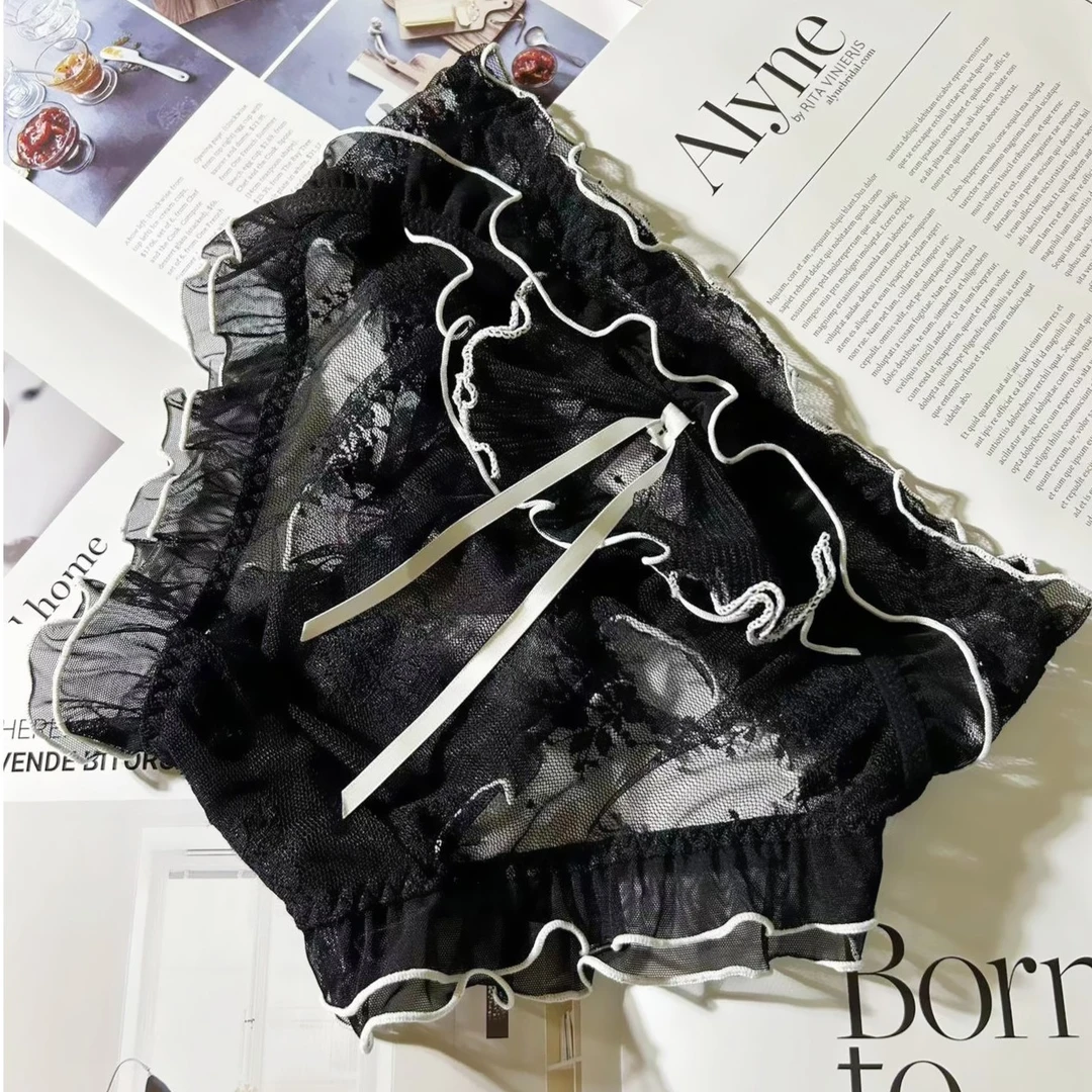 100-125斤高货重工日系夏季性感甜美特色柔软透气黑色蕾丝三角裤