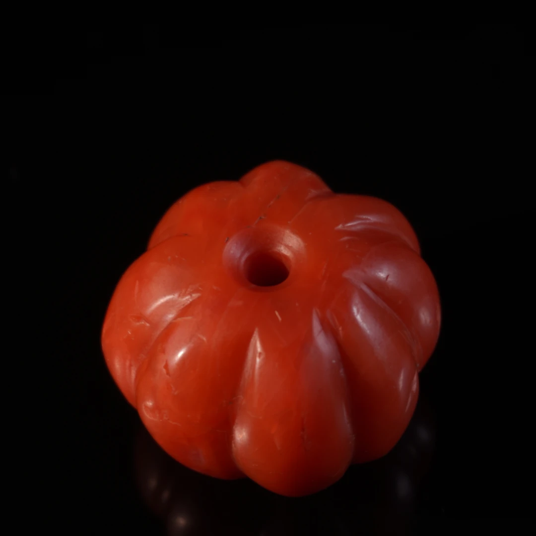 清代南红瓜棱珠/HY019415/金玉良缘/槐荫山房