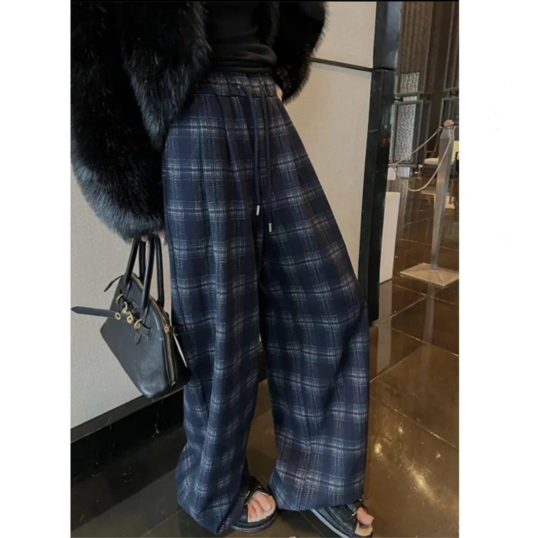 【不加绒、暮光之城】重磅定染色织格纹老钱慵懒磨毛加绒直筒裤FF032