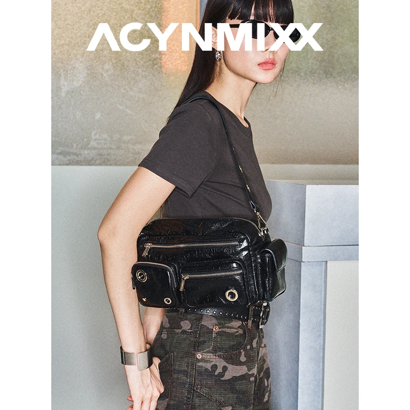 ACYNMIXX原创潮酷机车包女高级感多口袋单肩腋下包小众复古斜挎包