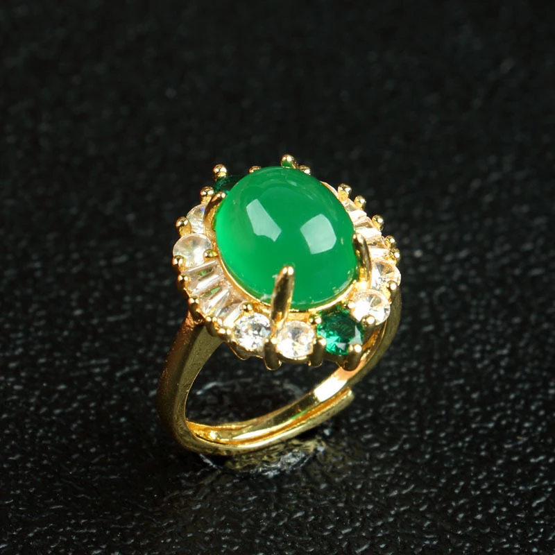 时尚 百搭 镶钻玉石绿女戒 - YX-2A