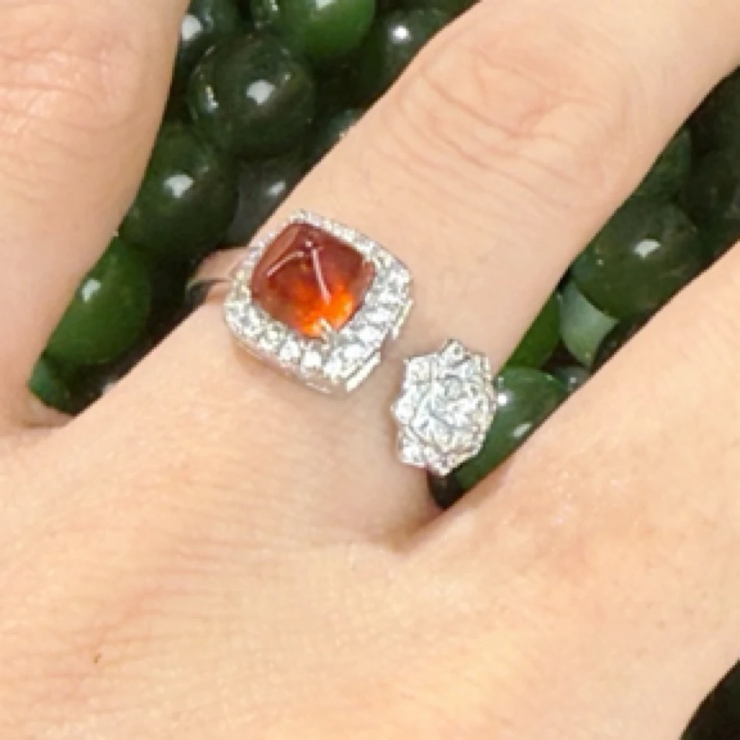 橙色石榴石开口戒指