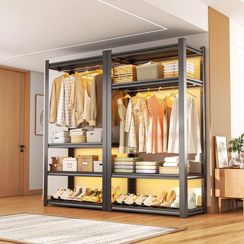 家用货架衣柜卧室简易立体开放式衣帽架落地式收纳钢制多层置物架