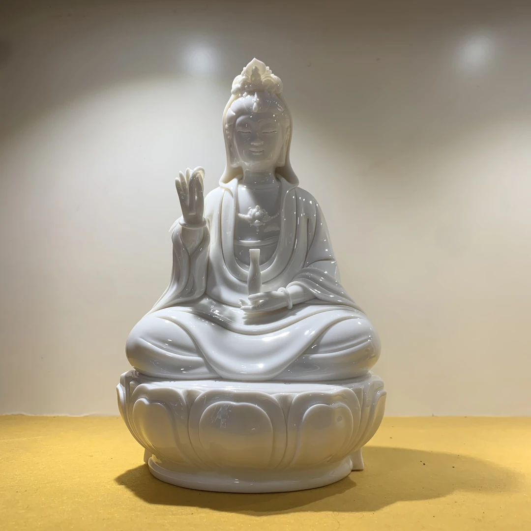 德化白瓷弥勒佛坐莲观音手工陶瓷工艺品雕塑家用观音菩萨观世音