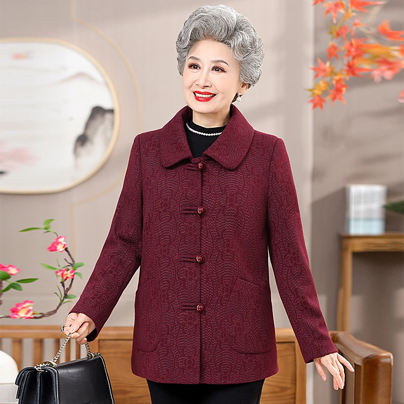 F08妈妈装春秋款纽扣开衫外套奶奶装秋冬加绒加厚上衣外套