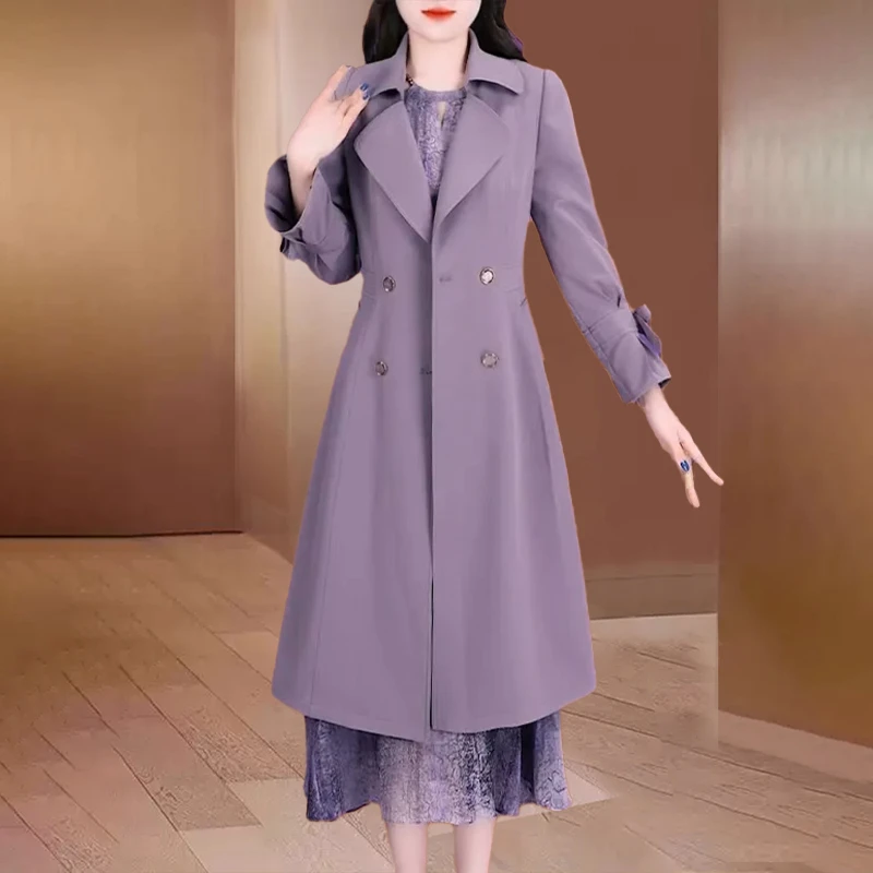 【可蓓儿】紫色杭州意法风衣外套女2025新款春季洋气中长款爆妈妈装