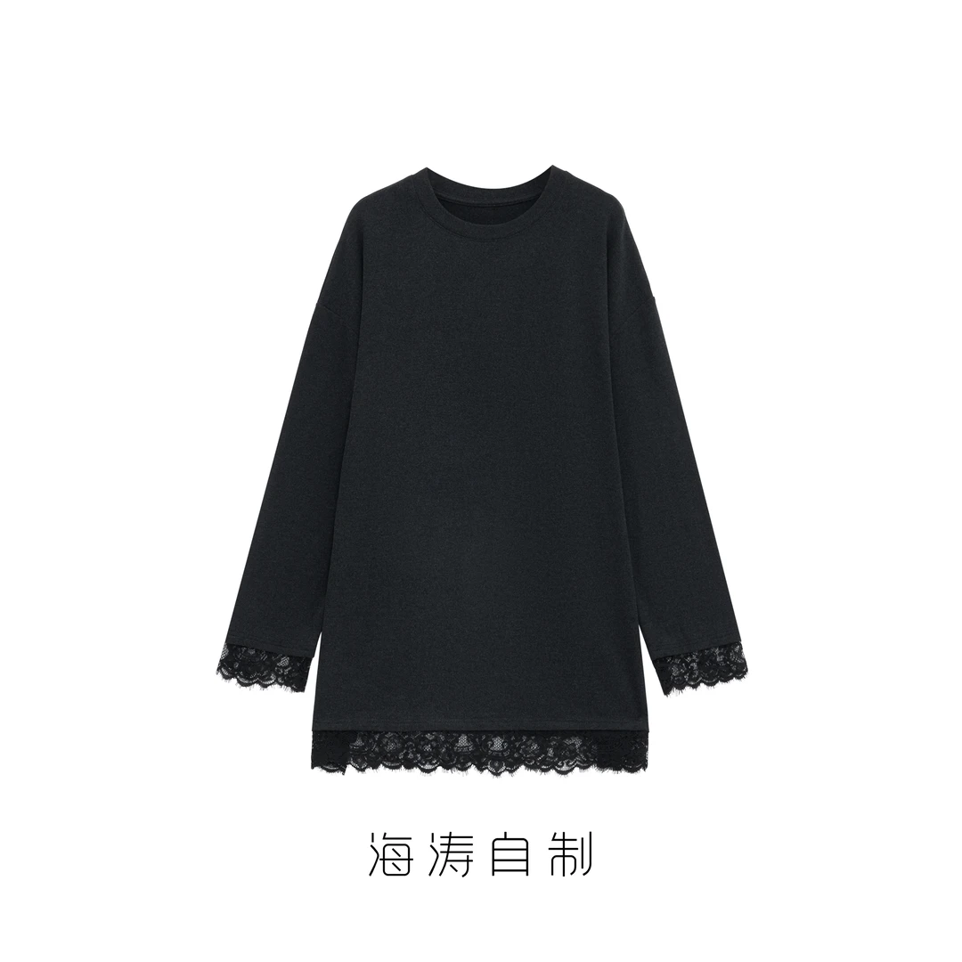 【海涛大叔】蕾丝拼接磨毛加绒打底衫 MJA719