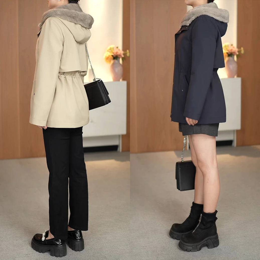 正宗貂皮内胆 海宁皮草可拆卸 派克服女水貂毛外套冬加厚保暖奢华