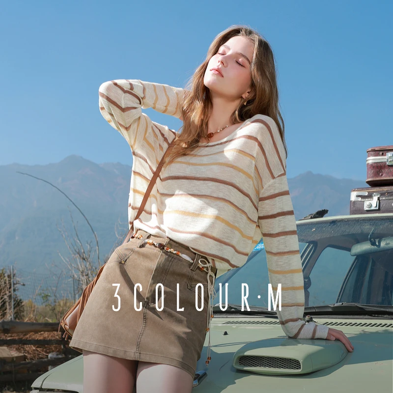 【黛一专属】D401DM20FM00三彩2025春季新款慵懒针织衫宽松长dbx