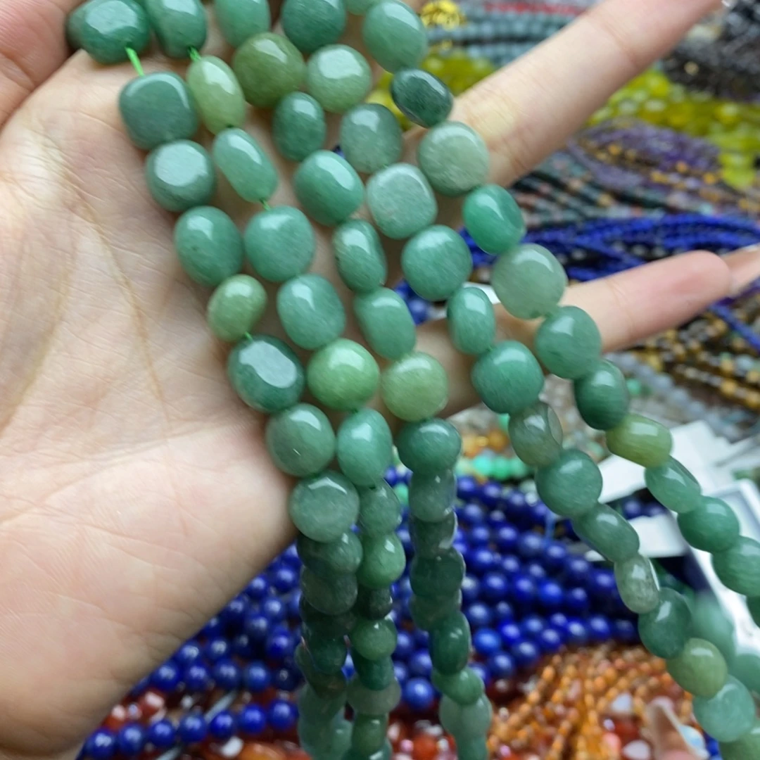 玛瑙/玉髓合金珠宝半成品一条纯天然绿东陵玉糖豆随行9mm