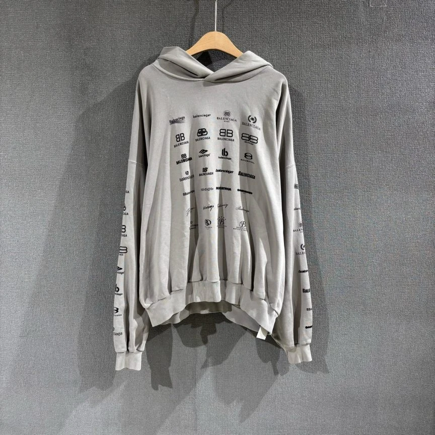 99新 Balenciaga/巴黎世家 （pm）多logo印花帽衫卫衣 L码/0785