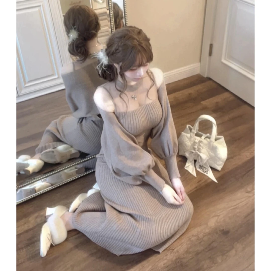 气质美人显身材半高领包臀长裙秋冬新款高级感修身气质针织连衣裙