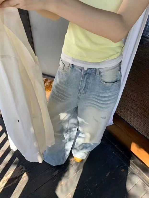 【刘噗噗】复古街头 宽松牛仔裤f8359