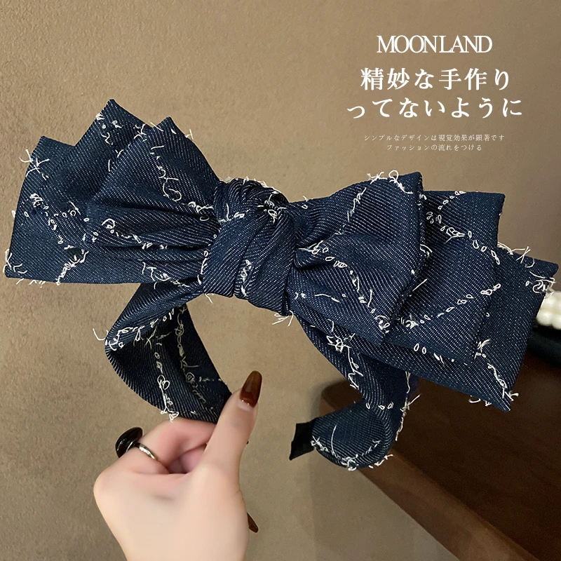 复古牛仔蝴蝶结发箍高级感高颅顶发卡宽边显脸小压发头箍头饰发饰