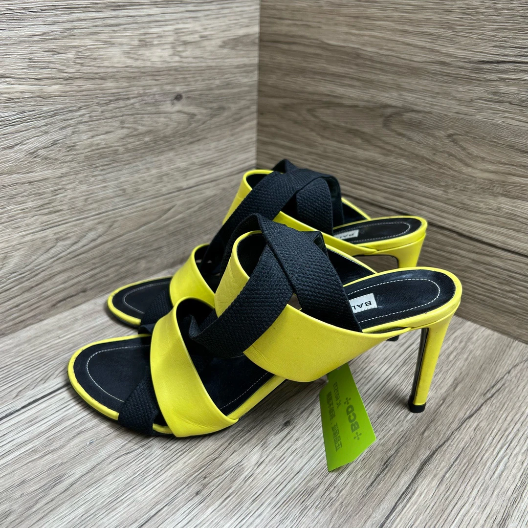 95新 Balenciaga/巴黎世家 黑黄绑带高跟鞋 37.5码