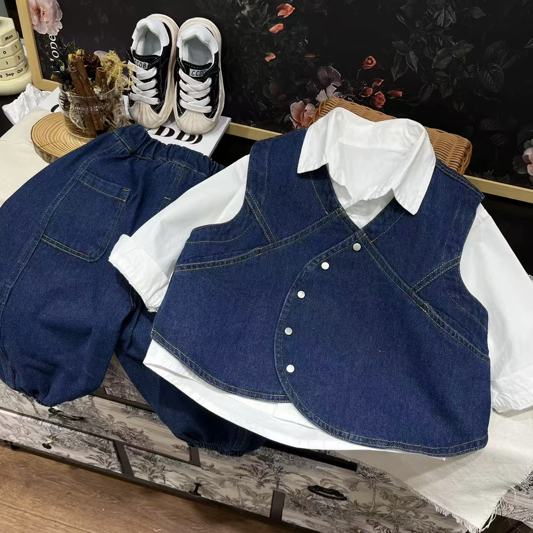 三件套春季新款牛仔马甲外套牛仔裤休闲上衣长裤套装三件套 H655