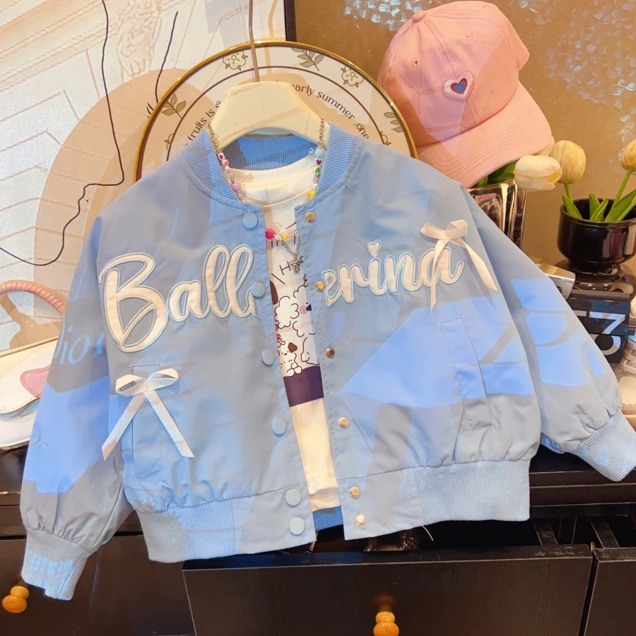 HHkids女童棒球服外套春装新款儿童洋气儿童时髦蝴蝶结夹克AWT339