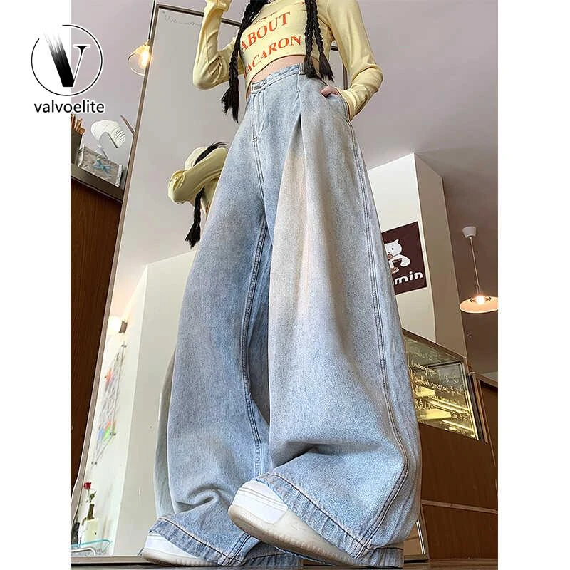 VALVOELITE阔腿拖地牛仔裤女狂新款美式休闲宽松直筒垂感百搭长裤