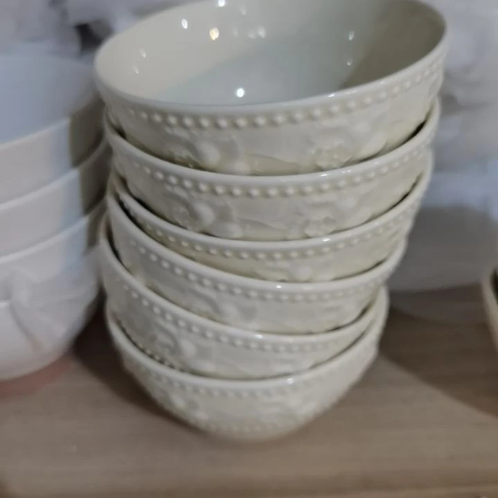 瓷片微瑕浮雕米饭碗六个一组