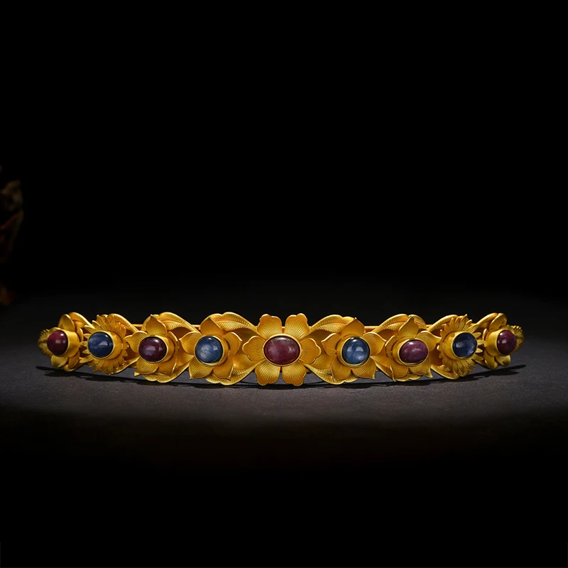 925银银制品 S925银复古宫廷明代狄髻发簪 花卉钿儿分心汉服发冠