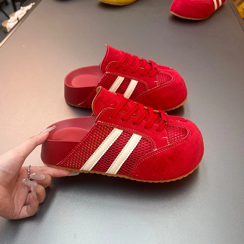 2025新款夏季透气时尚百搭厚底半拖学生女士包头软底半拖鞋