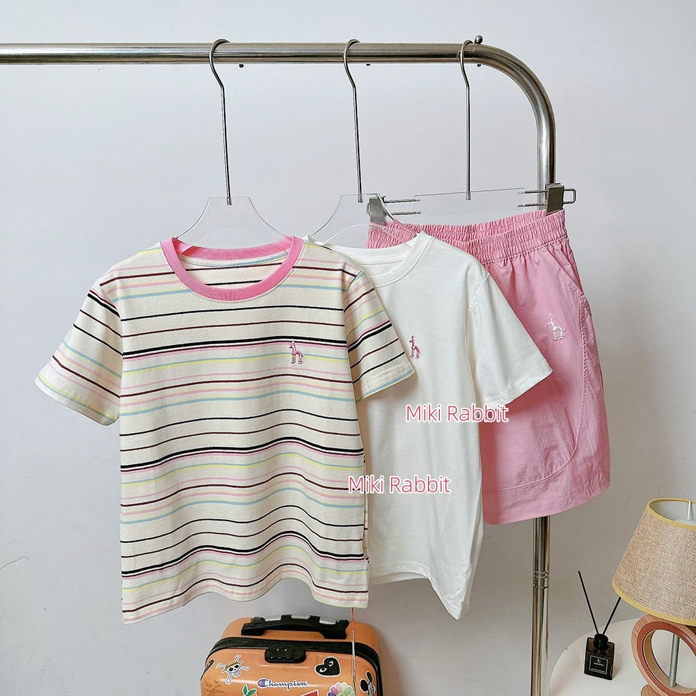 儿童纯棉条纹三件套装2025夏爆款新款男童女童中大童短袖T恤短裤