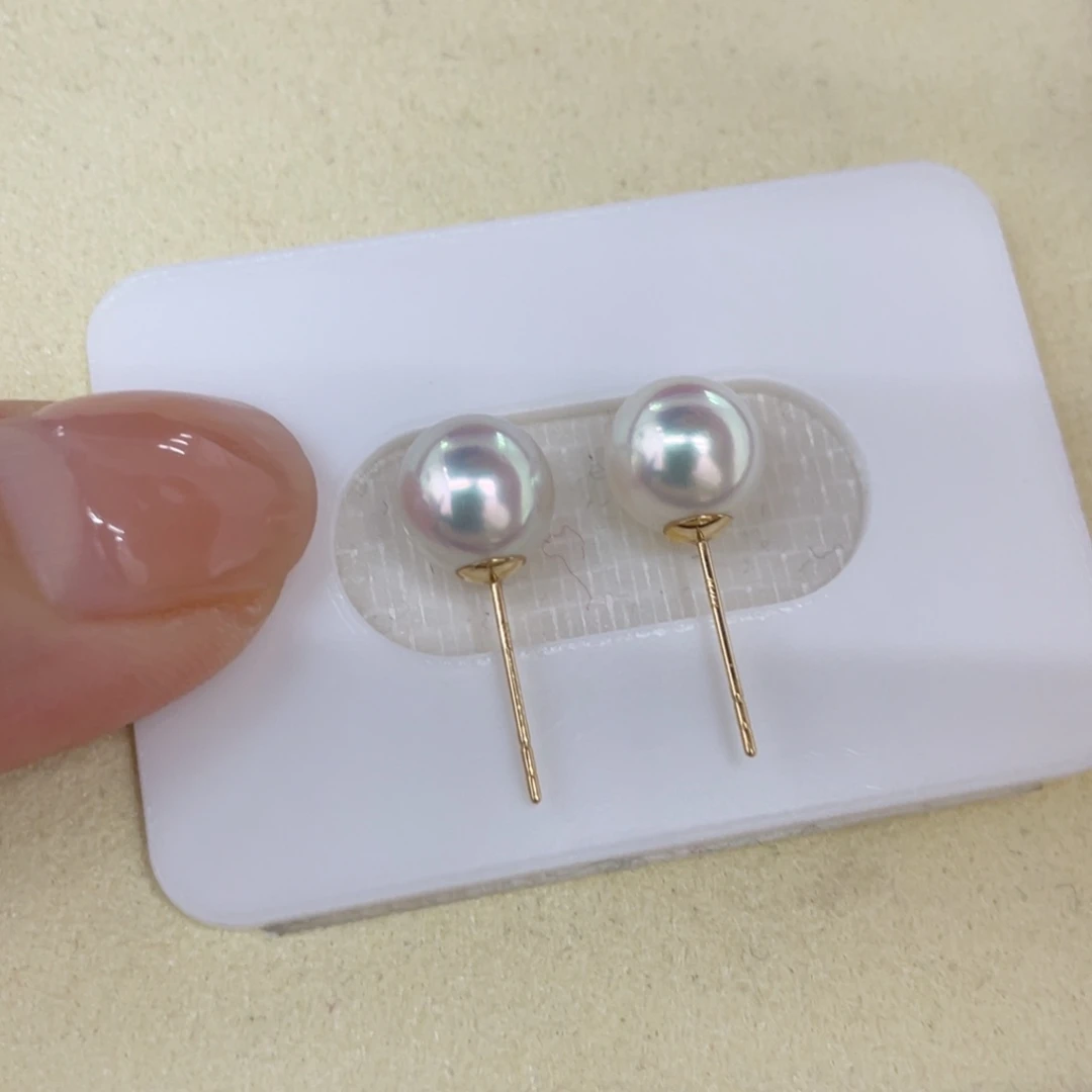 耳饰海水珍珠18K金镶嵌天女8/8.5毫米