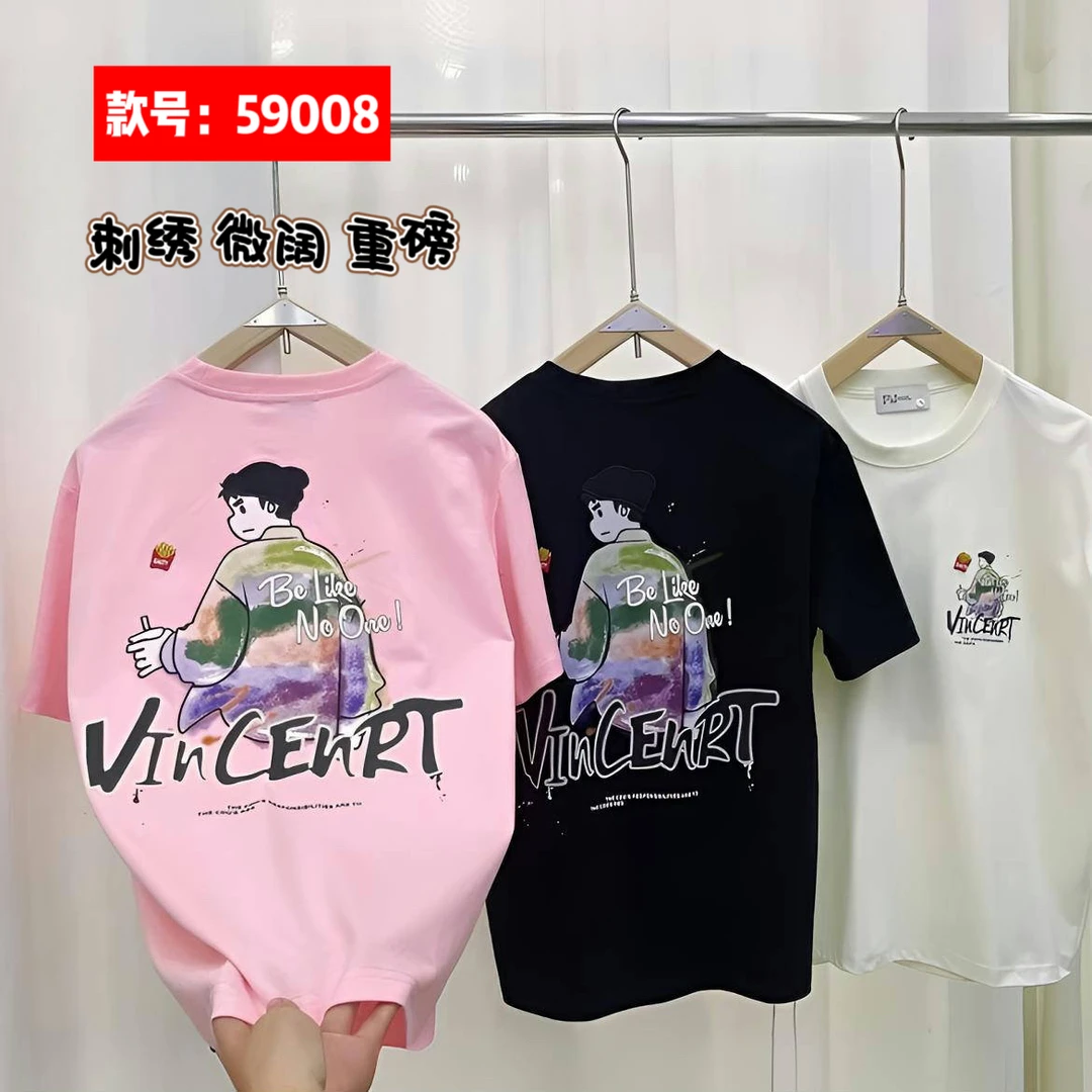 刺绣帽子深圳狼族2025年夏季新款短袖微阔印花百搭男女同款t卡通