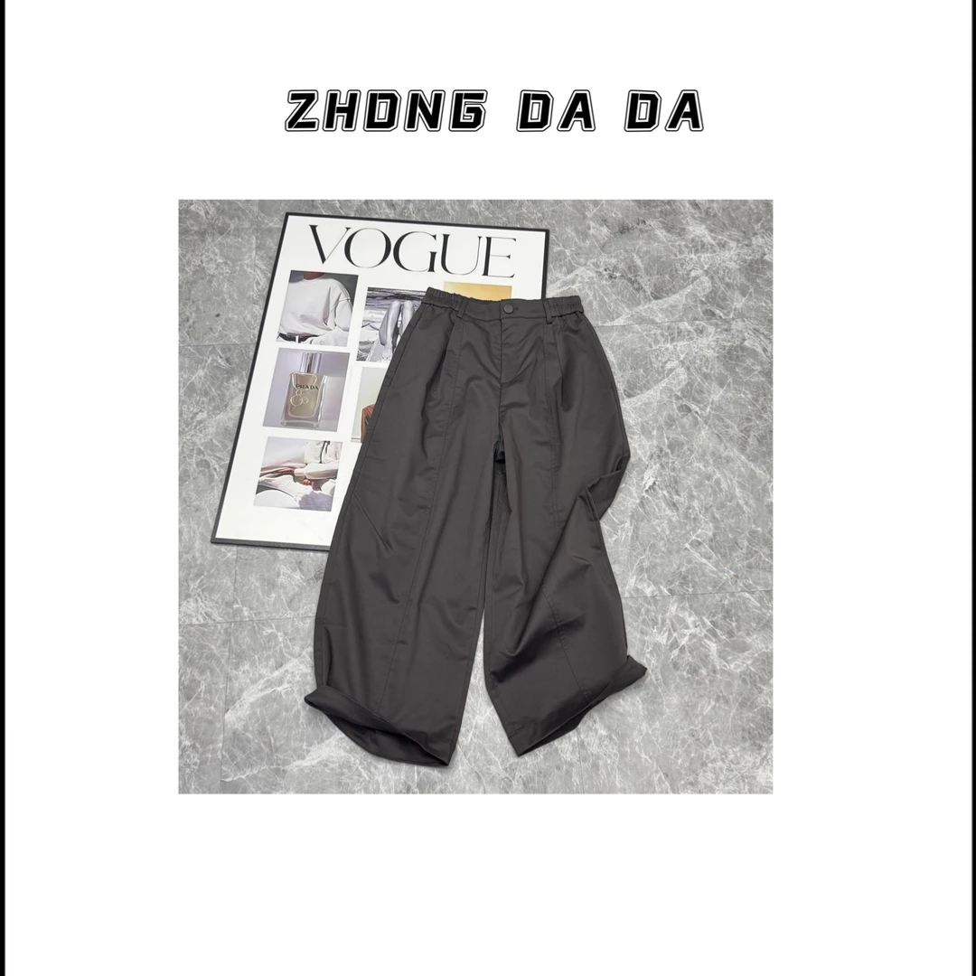 ZHONG大大【】半松紧腰阔腿休闲裤2025早秋新款百搭九分裤50650