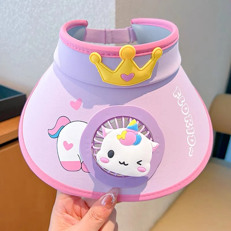 泰迪天使带风扇儿童帽夏季卡通男女童防晒帽大帽檐遮阳帽空顶透气