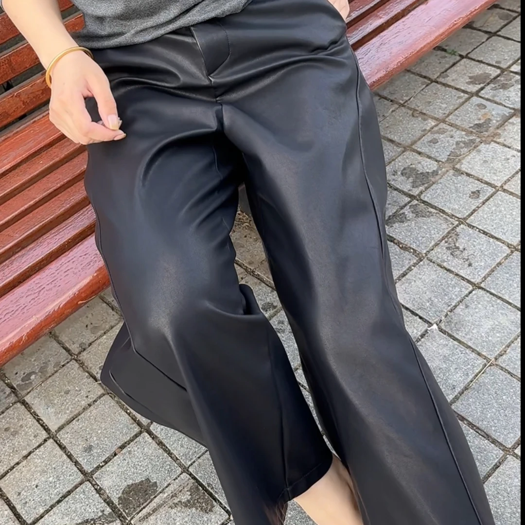 秋季新款百搭休闲水洗皮直筒裤（333款）裤长88