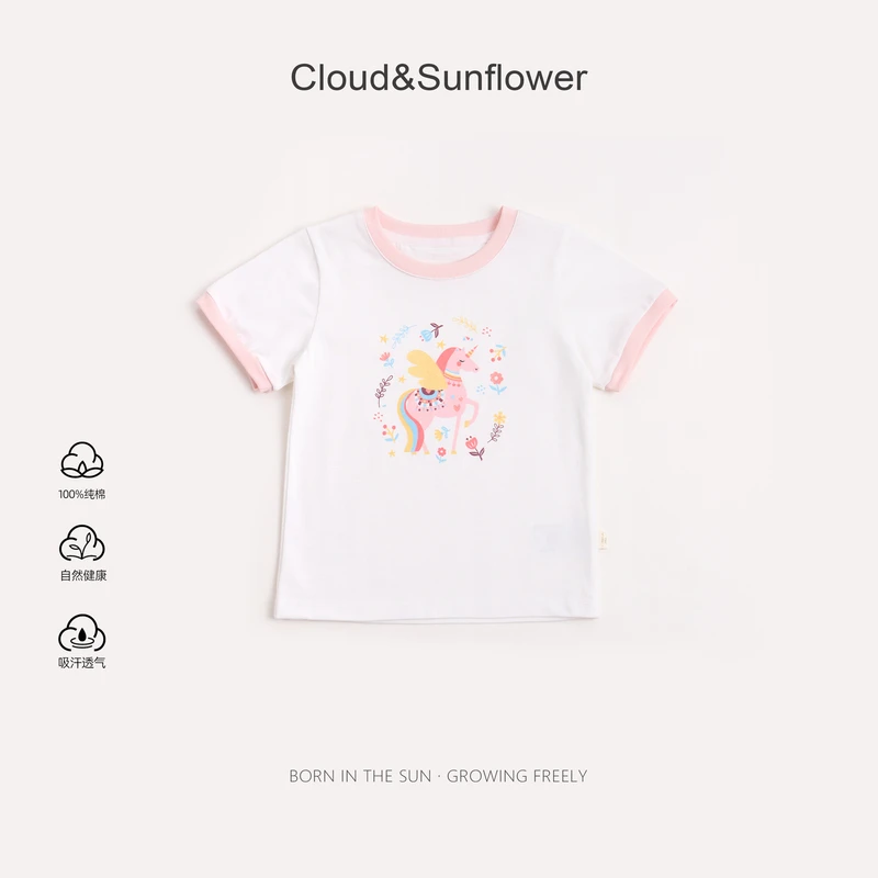 【云朵小葵】女童夏季彩虹独角兽印花百搭休闲T恤1113886