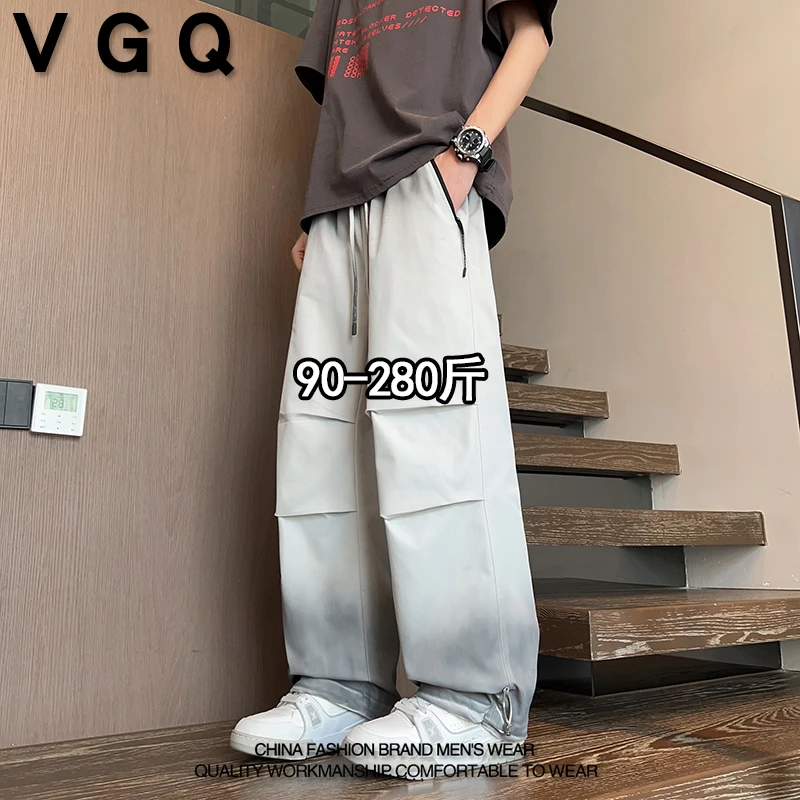 VGQ男士一裤两穿直筒裤秋季新款加肥大码美式休闲复古渐变休闲裤