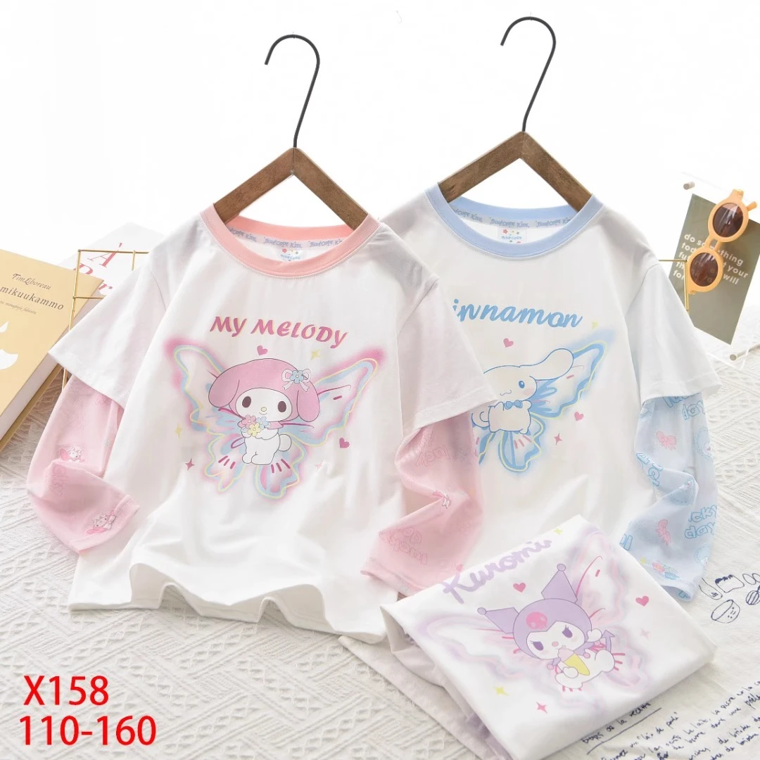 库洛米2025新款女童夏季防晒冰袖短袖儿童T恤薄款吸汗卡通上衣