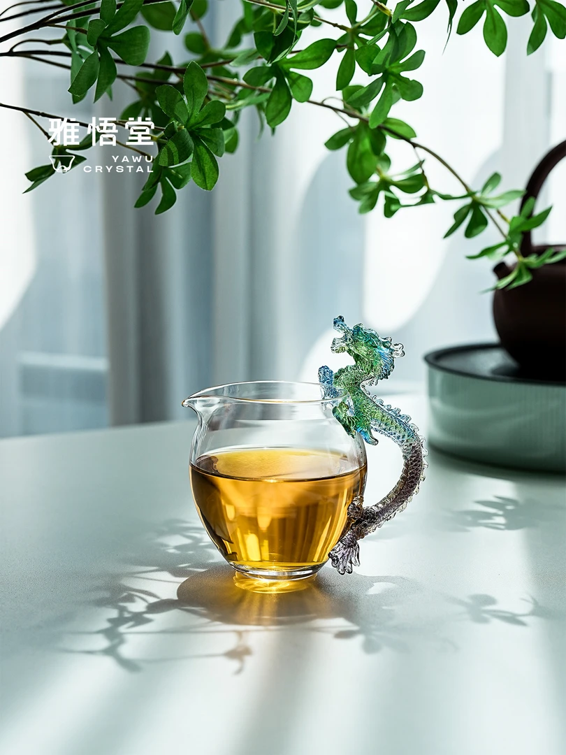 伍家坊润泽国潮琉璃龙公道杯气泡透明款月光下流转的东方美学茶具