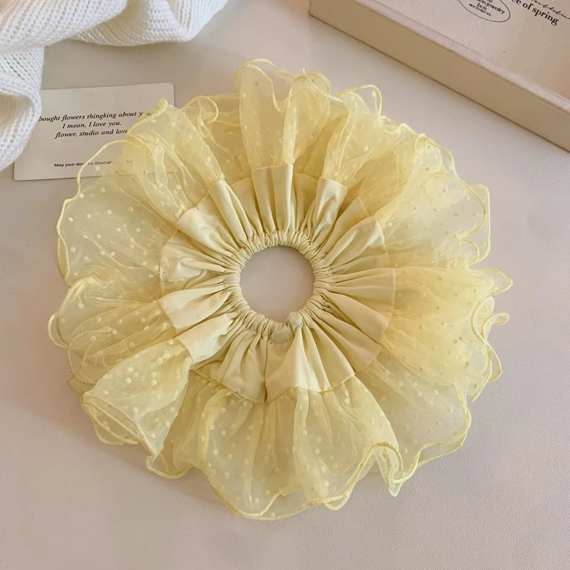 甜美黄色头花点点双层大号大肠发圈女扎头发丸子头低马尾发绳女生