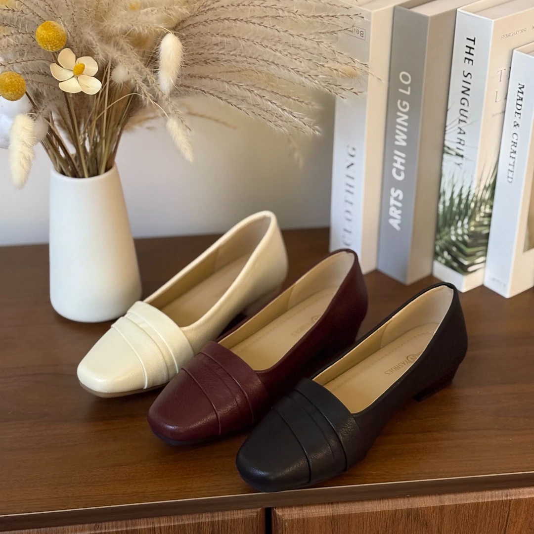 3cm/羊皮/法式真皮方头时尚百搭休闲浅口单鞋1003