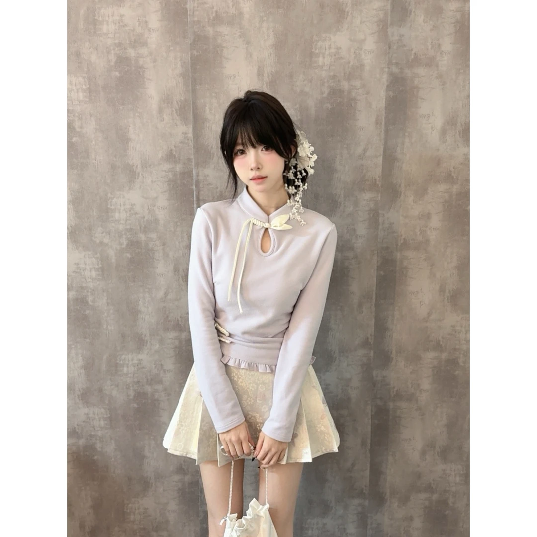 【浅丁香】春季修身设计感浅紫色新中式上衣半裙套装 极光原创显瘦